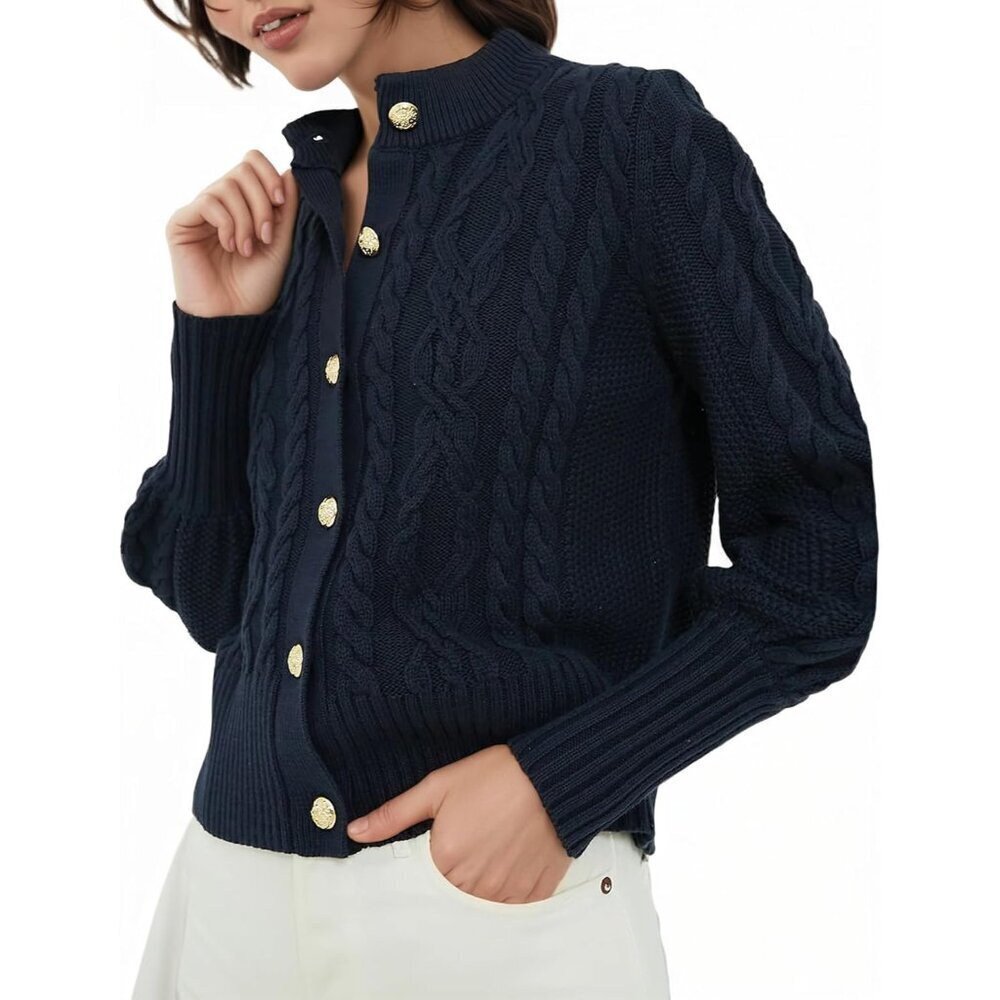 Women's Chunky Cable Knit Cardigan Sweater Long Sleeve Button Down Fall Coat